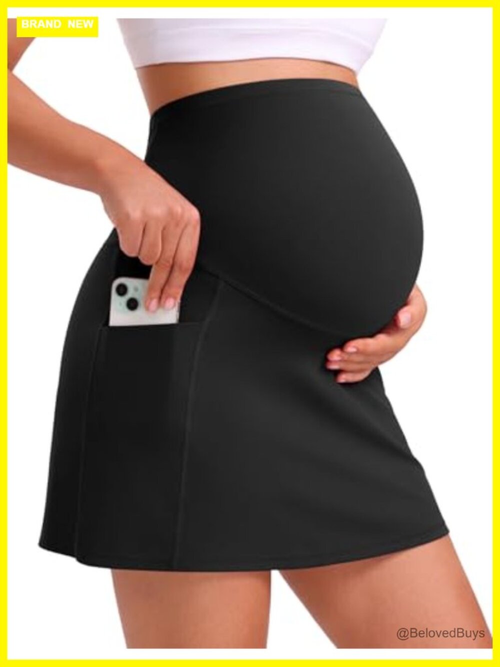 Maternity Tennis Skirt with Pockets & Built-in Shorts Over Belly Skort